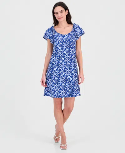 Robbie Bee Women's On/off Shoulder Short-sleeve A-line Mini Dress In Blue