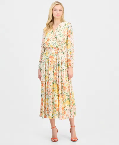 Robbie Bee Women's Pleated Belted Dress In Yellow