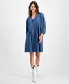 Robbie Bee Women's Pleated-front Tie-neck Dress In Blue