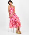 Robbie Bee Petite Printed Braided Trim Midi Dress In Pink