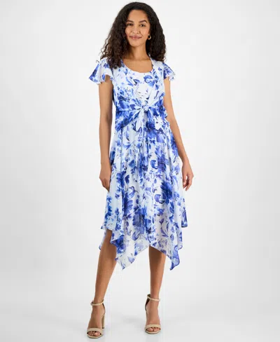 Robbie Bee Women's Printed Chiffon Midi Dress & Shrug In White,blue