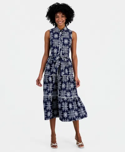 Robbie Bee Women's Printed Collared Neck Midi Dress In Blue
