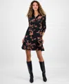 Robbie Bee Women's Printed Collared Ruffle-hem Shift Dress In Multi