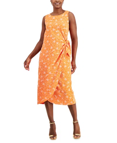 Robbie Bee Women's Printed Faux-wrap Midi Dress In Orange,whi