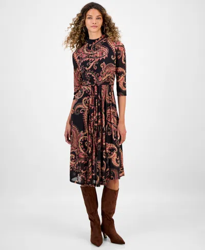 Robbie Bee Women's Printed Mock Neck Midi Dress In Multi