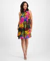 Robbie Bee Women's Printed Mock-neck Shift Dress