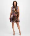 Robbie Bee Petite Printed Mock-neck Shift Dress In Multi