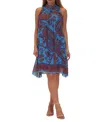 Robbie Bee Women's Printed Mock Neck Sleeveless Shift Dress In Blue