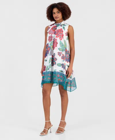 Robbie Bee Women's Printed Mock-neck Sleeveless Shift Dress In Multi