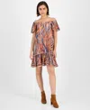 Robbie Bee Women's Printed Off-the-shoulder Dress In Brown