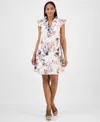 Robbie Bee Women's Printed Ruffle-neck A-line Dress In Multi