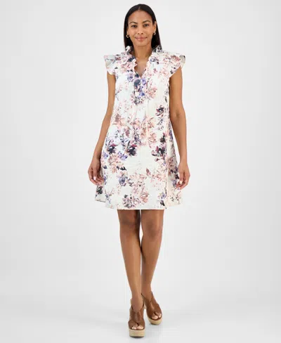 Robbie Bee Women's Printed Ruffle-neck A-line Dress In Multi