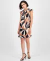 Robbie Bee Women's Printed Ruffle-neck Cap-sleeve Dress In Multi