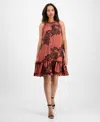Robbie Bee Petite Printed Ruffle-neck Shift Dress