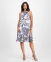 Robbie Bee Petite Printed Sleeveless Ruffle-trim A-line Dress