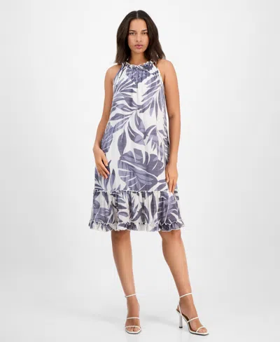 Robbie Bee Women's Printed Ruffle-neck Sleeveless Mini Dress