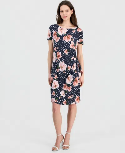 Robbie Bee Women's Printed Short-sleeve Sarong Dress In Blue