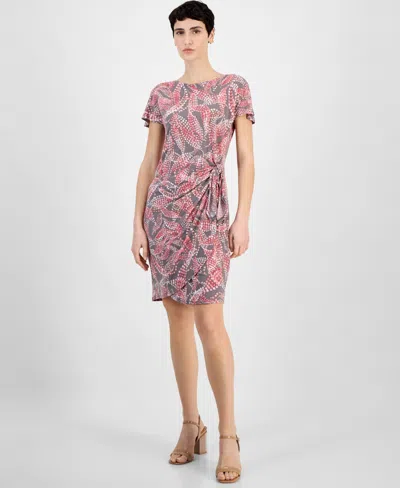 Robbie Bee Women's Printed Side-tie Short-sleeve Dress In Grey Blush