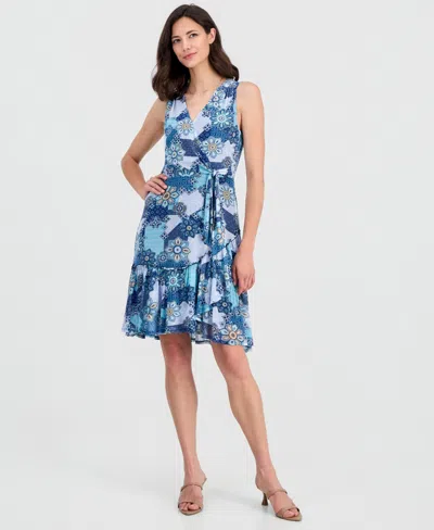 Robbie Bee Women's Printed Sleeveless Faux-wrap Dress In Multi