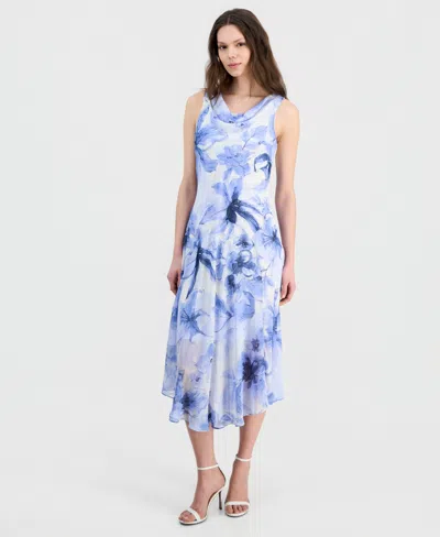 Robbie Bee Women's Printed Sleeveless Midi Dress In Blue