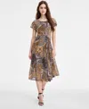 Robbie Bee Women's Printed Tie-waist Midi Dress In Brown