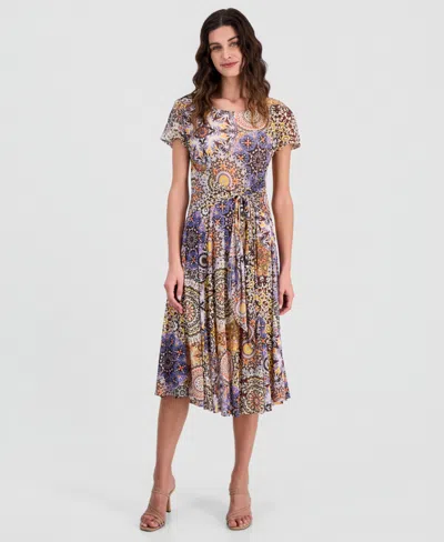 Robbie Bee Women's Printed Tie-waist Midi Dress In Multi
