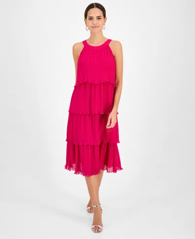 Robbie Bee Women's Round-neck Sleeveless Tiered Dress In Pink