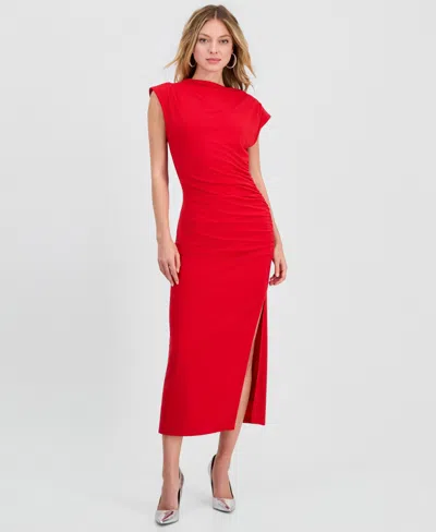 Robbie Bee Women's Ruched Side-slit Midi Dress In Red