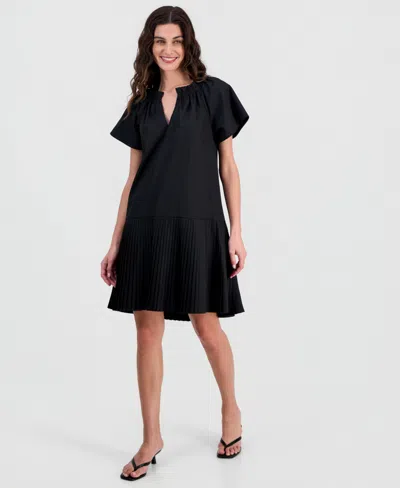 Robbie Bee Women's Ruffled-neck Babydoll Dress In Black