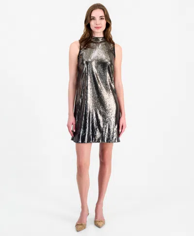 Robbie Bee Women's Sequin Mock-neck Sleeveless Shift Dress In Black