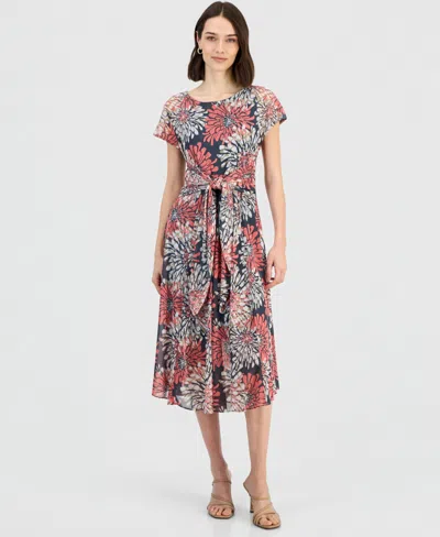 Robbie Bee Women's Short-sleeve Tie-front Midi Dress In Multi