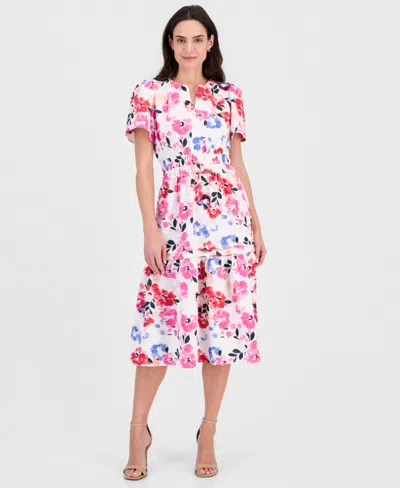 Robbie Bee Women's Short-sleeve Elastic-waist Midi Dress In Multi