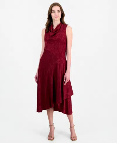 Robbie Bee Women's Sleeveless Cowl Neck Asymmetrical Hem Dress In Red