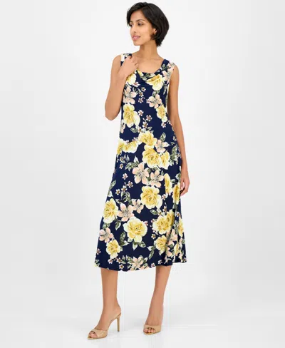 Robbie Bee Women's Sleeveless Cowl-neck Midi Dress In Blue