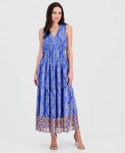 Robbie Bee Women's Sleeveless V-neck Tiered Maxi Dress In Multi