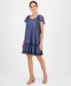 Robbie Bee Women's Square-neck Short-sleeve Shift Dress In Blue