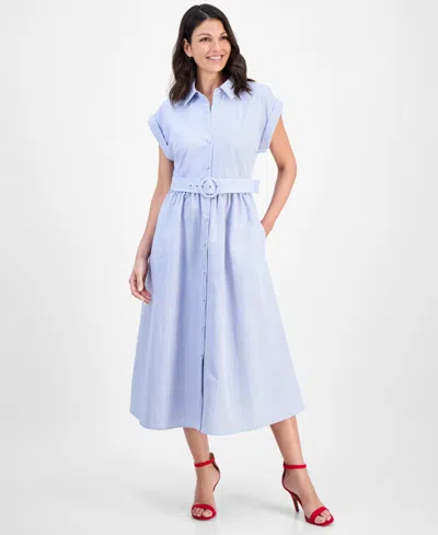 Robbie Bee Women's Striped Belted Midi Shirtdress In Blue