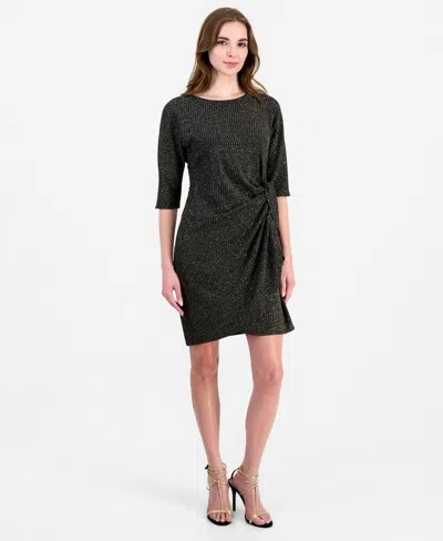 Robbie Bee Women's Three-quarter Sleeve Ruched Sarong Wrap Dress In Green