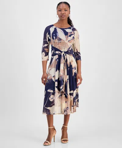 Robbie Bee Women's Tie-front Midi Dress In Blue