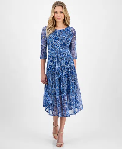 Robbie Bee Womens Tie Front Crewneck Midi Dress In Blue