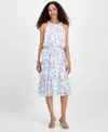 Robbie Bee Women's Tiered Floral Chiffon Fit & Flare Dress In Blue