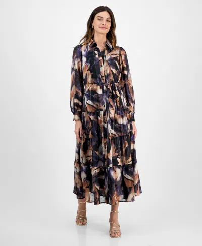 Robbie Bee Women's Tiered Floral-print Shirtdress In Multi
