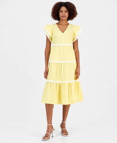 Robbie Bee Women's Tiered Ric-rac-trim Maxi Dress In Yellow