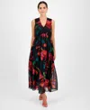 Robbie Bee Women's V-neck Sleeveless Tiered Dress In Black,mult