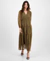 Robbie Bee Women's V-neck Tiered Maxi Dress In Green