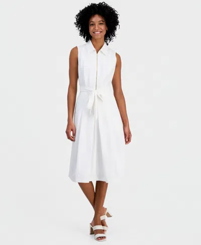 Robbie Bee Women's Zippered Sleeveless Dress In White