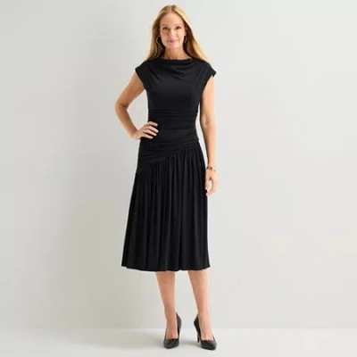 Robbie Bee Womens Boat Neck Short Sleeve Sheath Dress In Black