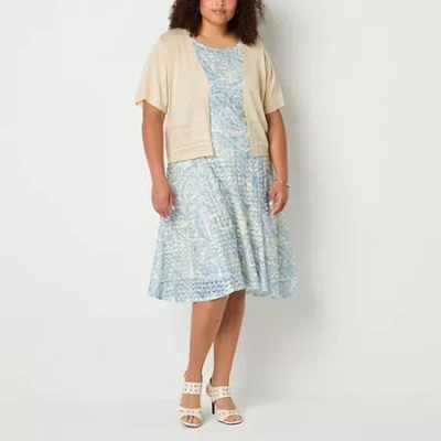 Robbie Bee Womens Plus Floral Midi Jacket Dress In Blue