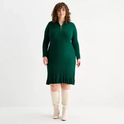 Robbie Bee Womens Plus Long Sleeve Midi Sweater Dress In Green