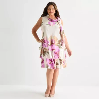 Robbie Bee Womens Plus Sleeveless Floral Shift Dress In Multi